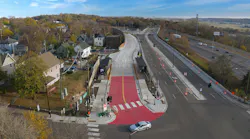 An aerial view of the west end of the METRO Gold Line Bus Rapid Transit Project in St. Paul, MInnesota.