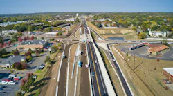 An aerial view of the roadway reconstructed in the 169 Redefine — Elk River project in Elk River, Minnesota.