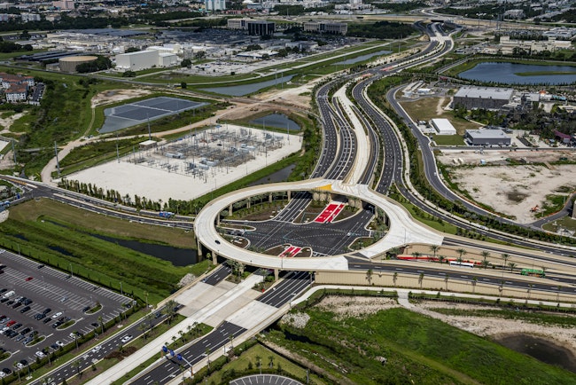 An aerial view of the Kirkman Road - Epic Boulevard Intersection in Orlando, Florida.