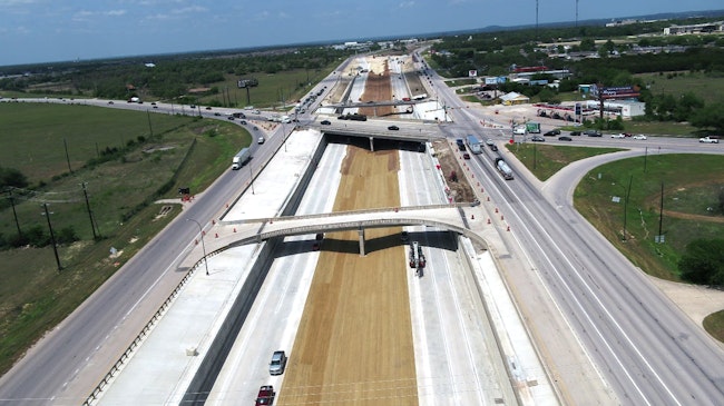 An aerial view of work being completed on the 183A Phase III project in Leander and Liberty Hill, Texas.