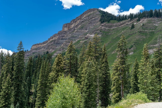 A view of a mountain along the Coal Bank Pass on U.S. 550 in Colorado.