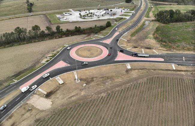 An aerial photo of the new roundabout installed on Louisiana Highway 70 and Louisiana 3125.
