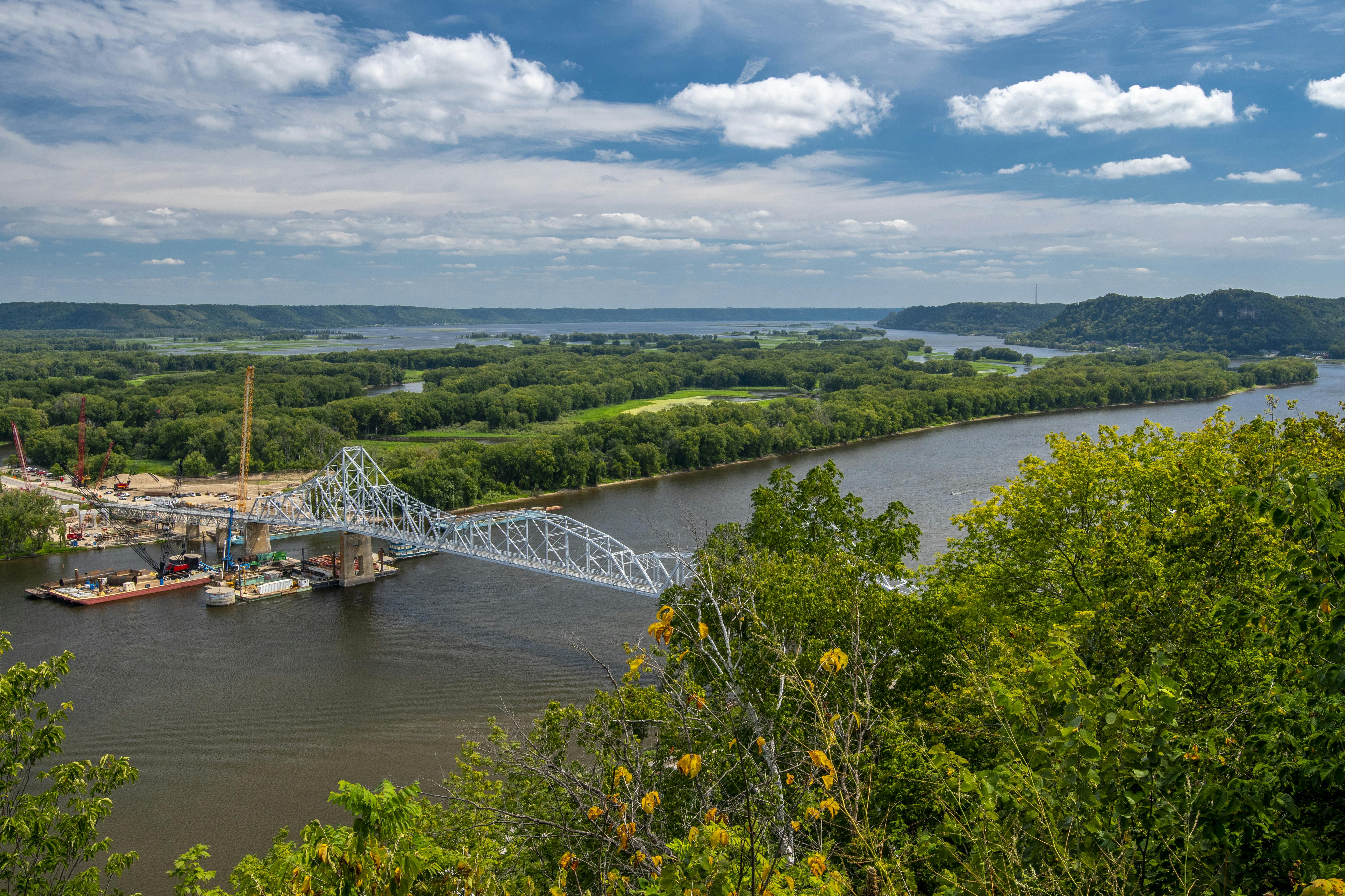 A view of the Black Hawk Bridge from the Lansing, Iowa side of the Mississippi River.