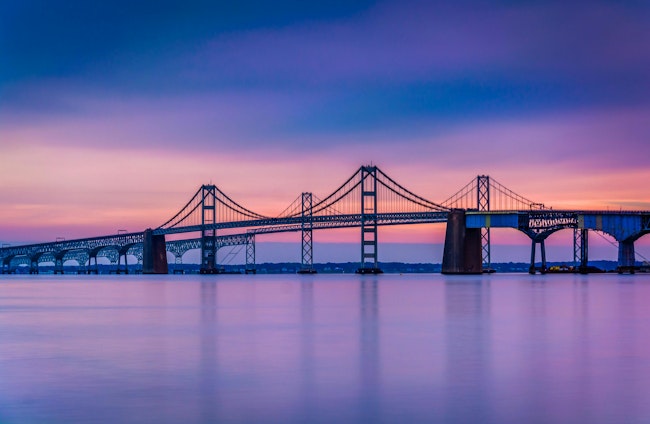 The Bay Bridge spanning the Chesapeake Bay in Maryland.