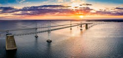 The Chesapeake Bay Bridge at sunset. The Chesapeake Bay Bridge at sunset.
