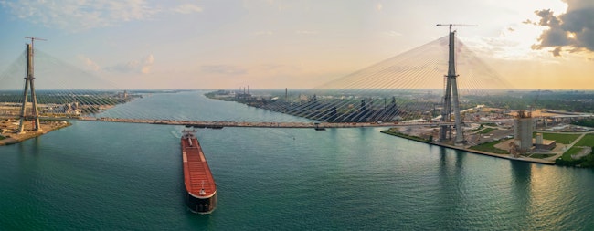 The near-completed Gordie Howe Bridge connecting Windsor, Ontario to Detroit.