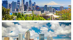Seattle's skyline in the top photo, and Tampa's skyline on the bottom