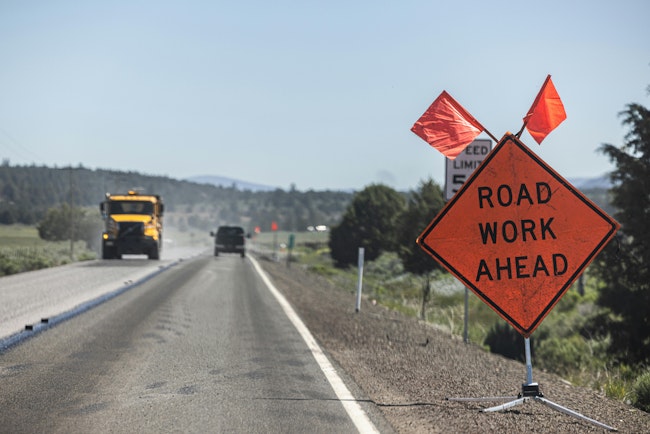 Road work on a road in Oregon.