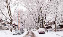 A snowy roadway in the city of Pittsburgh. A snowy roadway in the city of Pittsburgh.