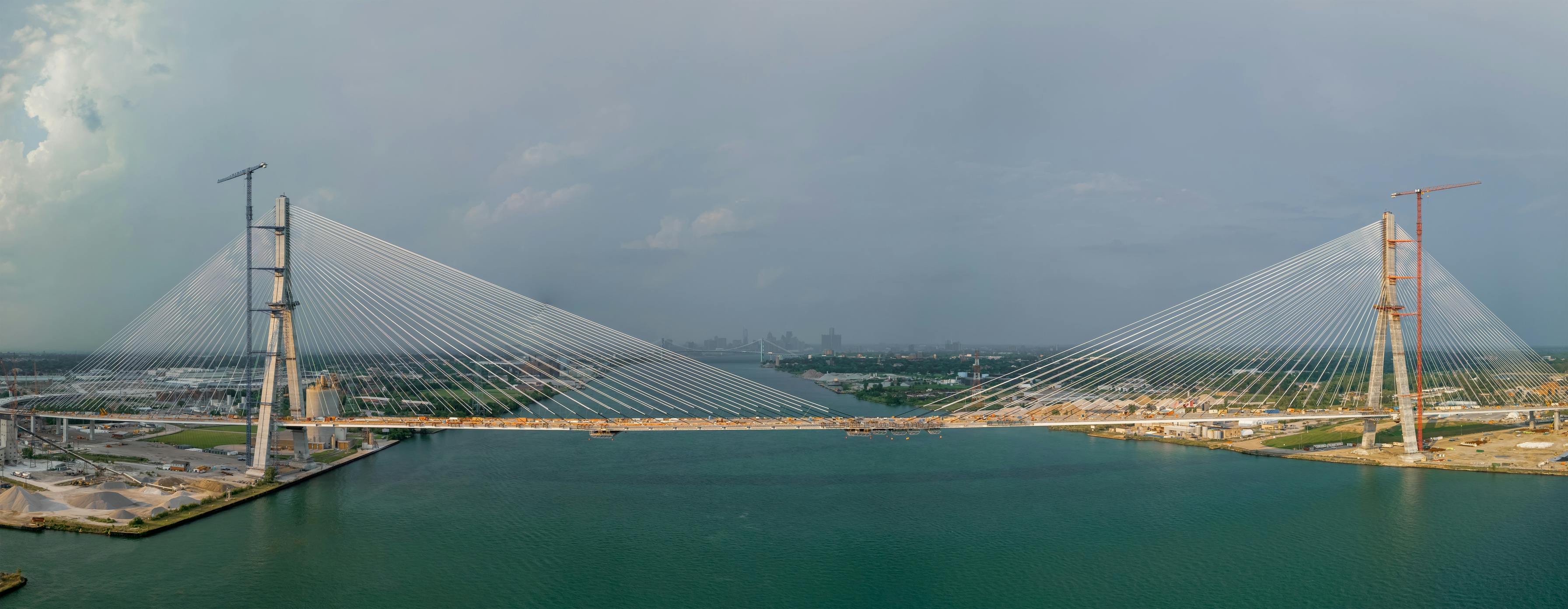 The newly constructed Gordie Howe International Bridge, spanning the Detroit River.