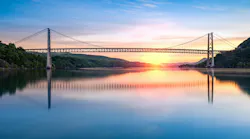 The Bear Mountain Bridge is a toll suspension bridge in New York that carries U.S. Highways 202 and 6 across the Hudson River.