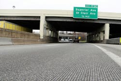 A roadway with diamond grooving in Ohio. A roadway with diamond grooving in Ohio.