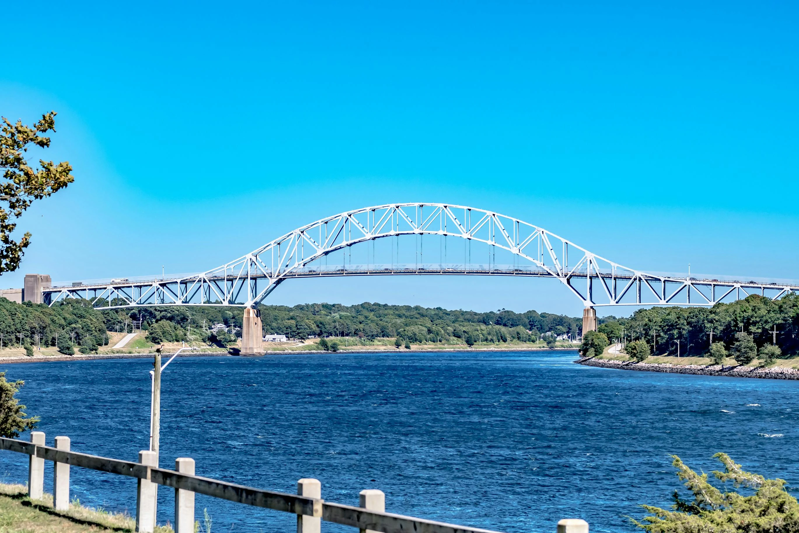 The Sagamore Bridge crossing over the Cape Cod Canal in Massachusetts.