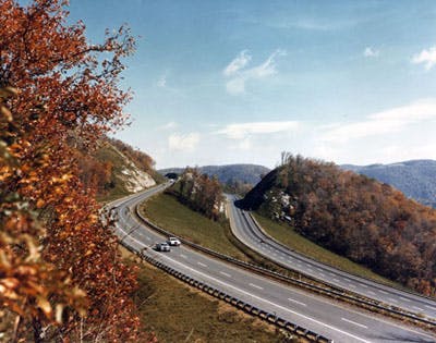 An old photo of Virginia's Interstate 77 in 1980.