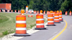 A work zone along a roadway.