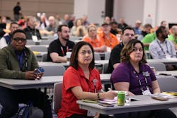 Attendees sitting in on an education session at CONEXPO/CON-AGG 2023. Attendees sitting in on an education session at CONEXPO/CON-AGG 2023.