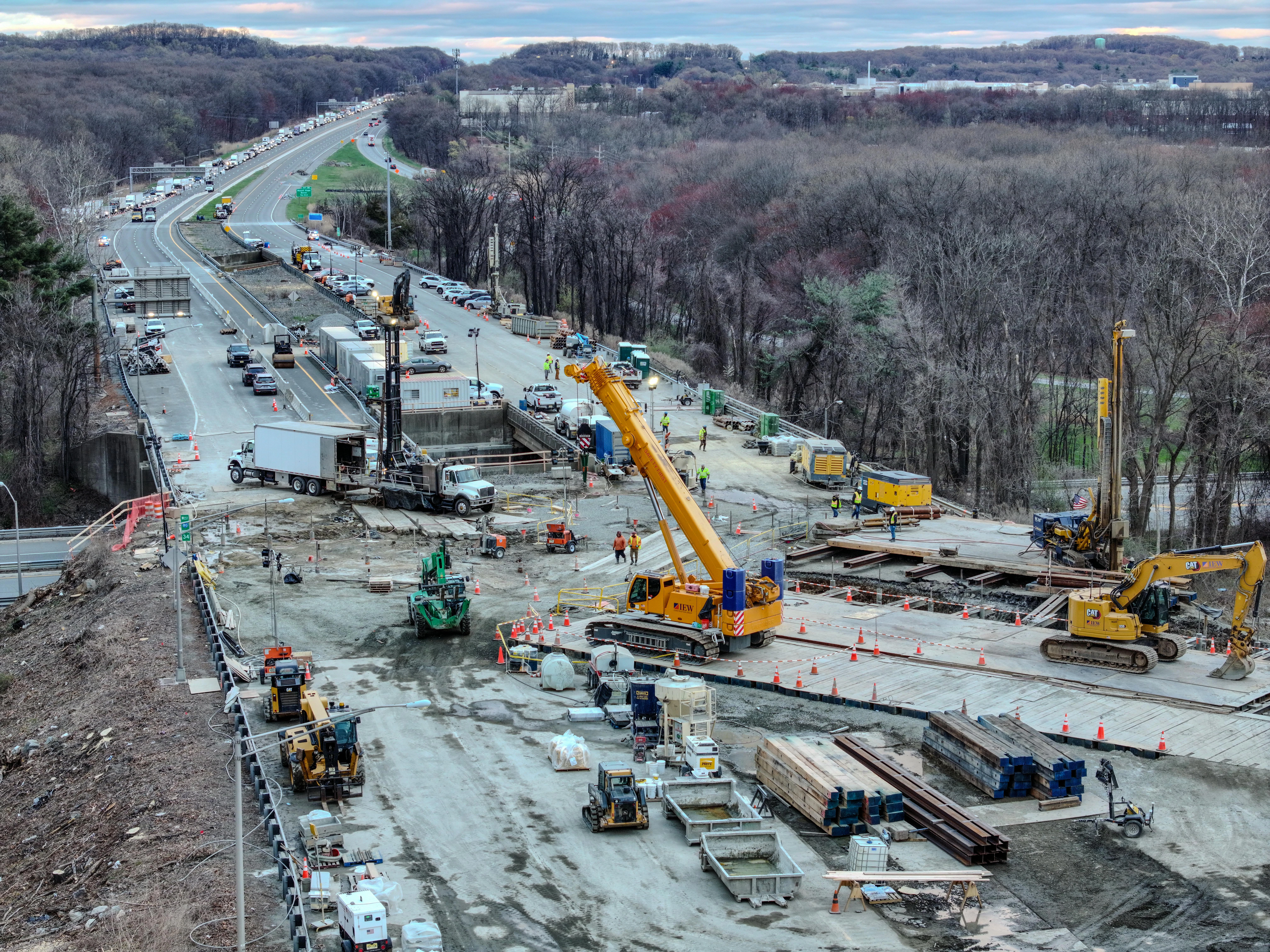 Construction to address a sinkhole on Interstate 80 in Wharton, N.J.