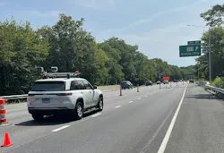 An SUV traveling through a work zone that is part of CTDOT's automated speed detection pilot. An SUV traveling through a work zone that is part of CTDOT's automated speed detection pilot.
