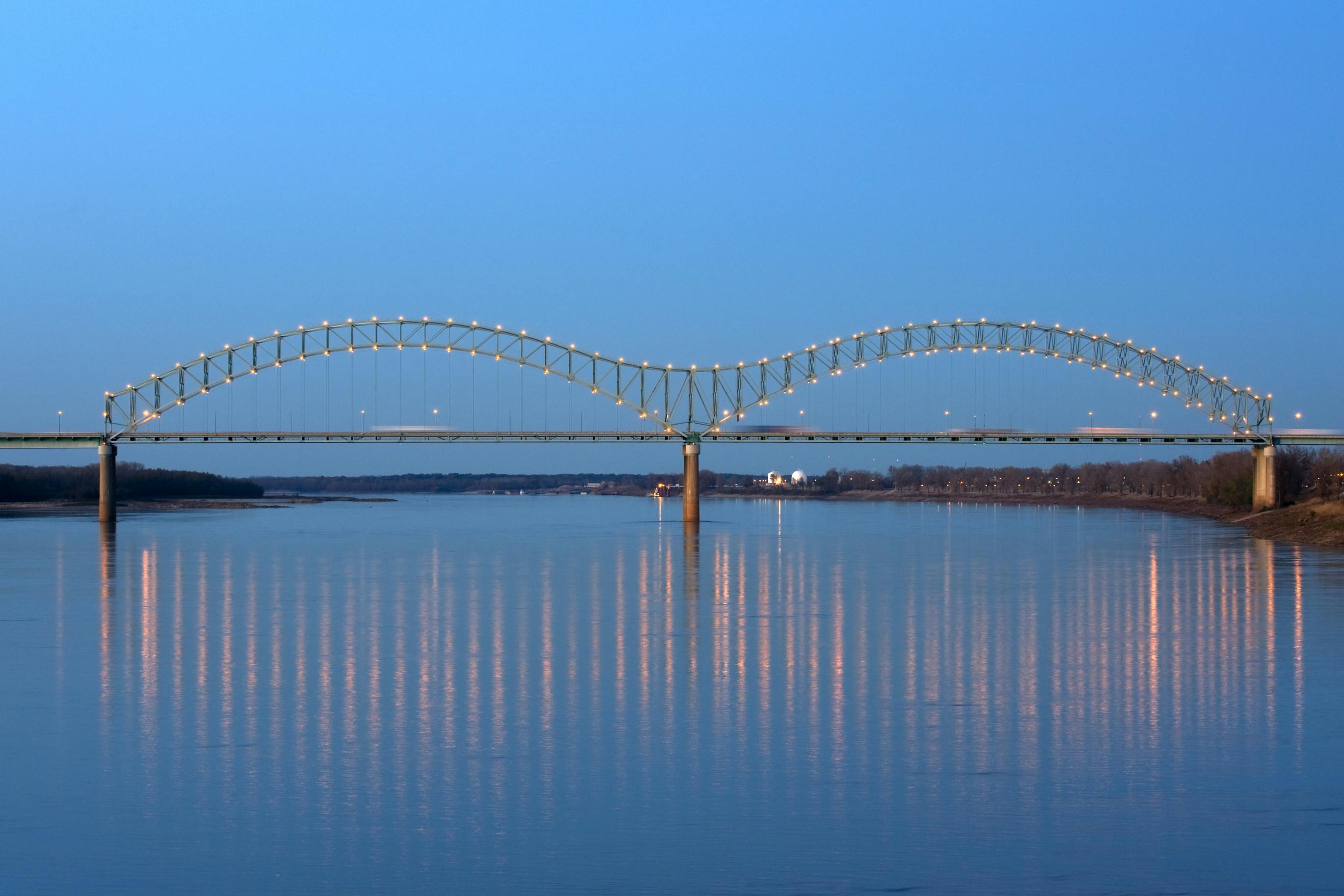 Hernando deSoto bridge and I-40 Interstate crossing Missippissi river in Memphis, TN