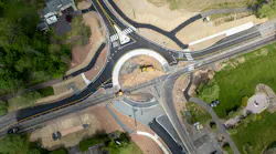 An aerial view of one of the two Easton Road roundabouts during its construction.
