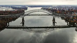 The Delaware River Bridge connecting the New Jersey and Pennsylvania turnpikes.