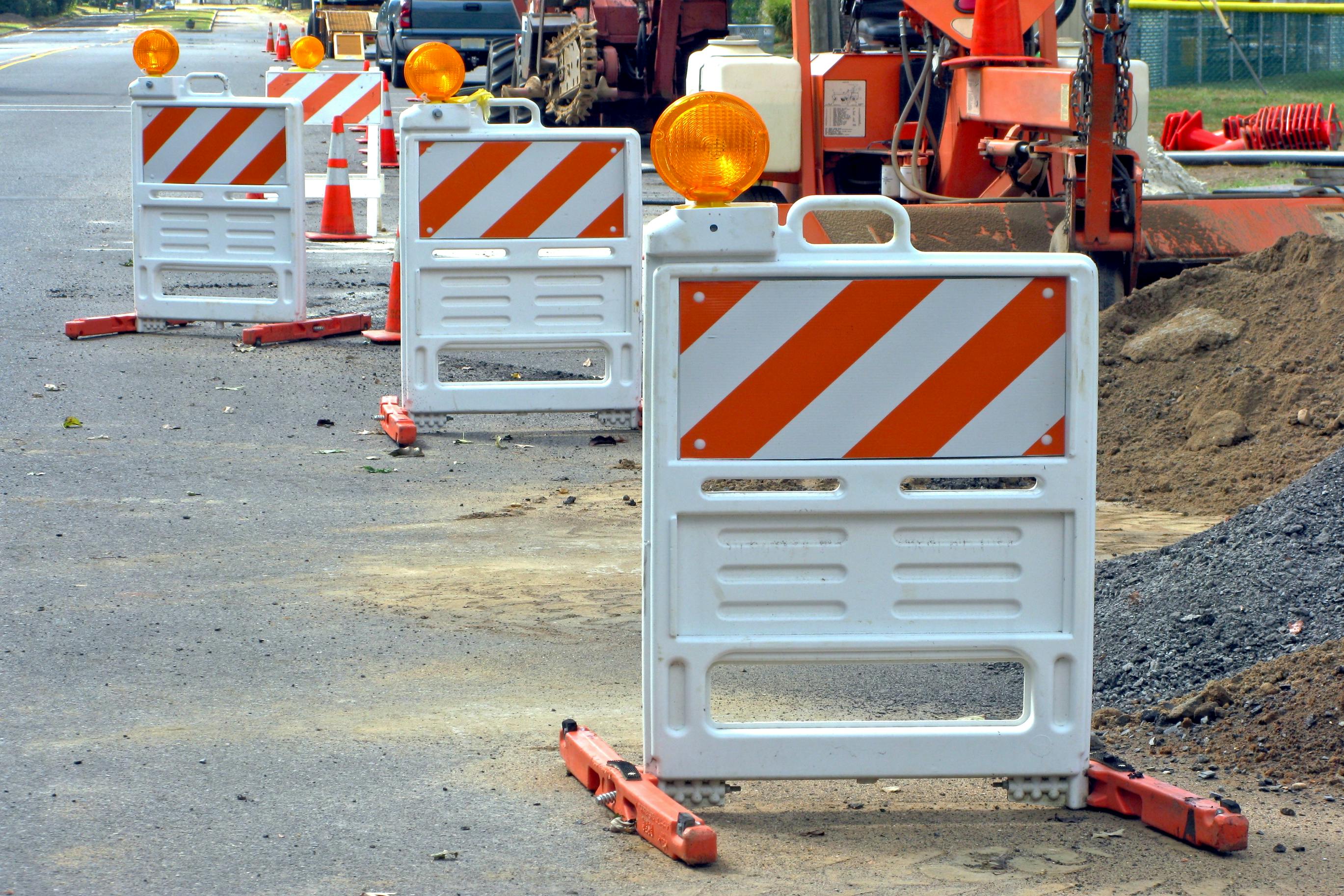 Traffic Barriers at Road Construction Work Site