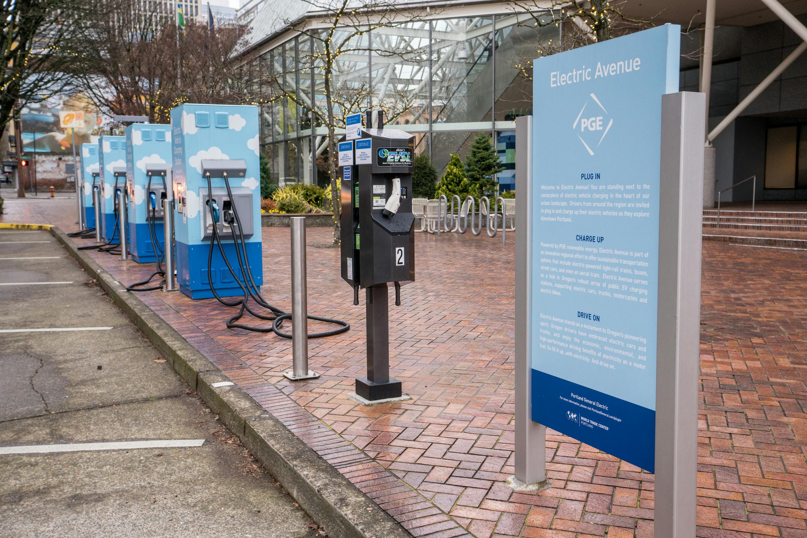 Electric vehicle fast charging station in Portland, Oregon