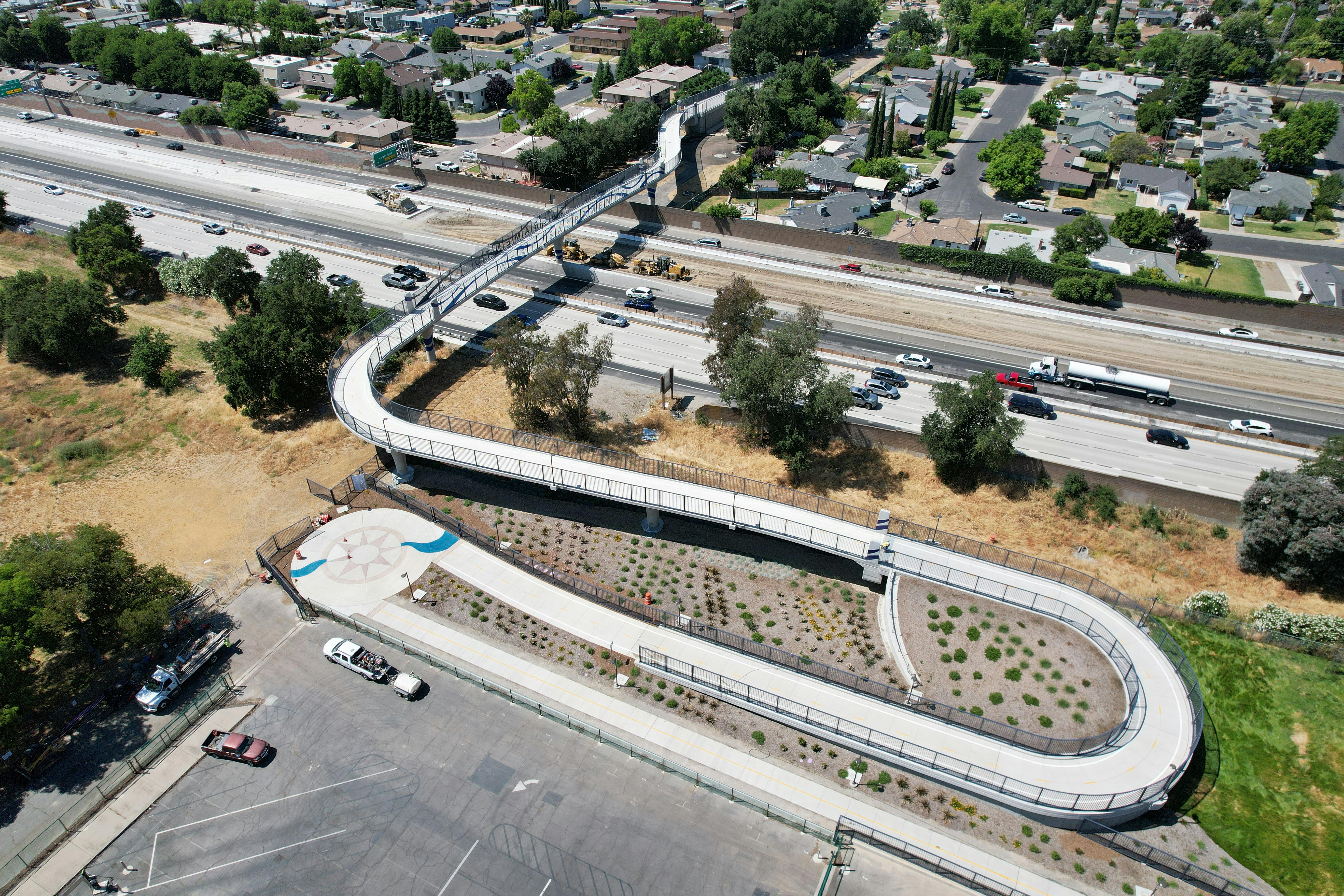 The Sycamore Trail Overpass Pedestrian Bridge in West Sacramento, Caliifornia.