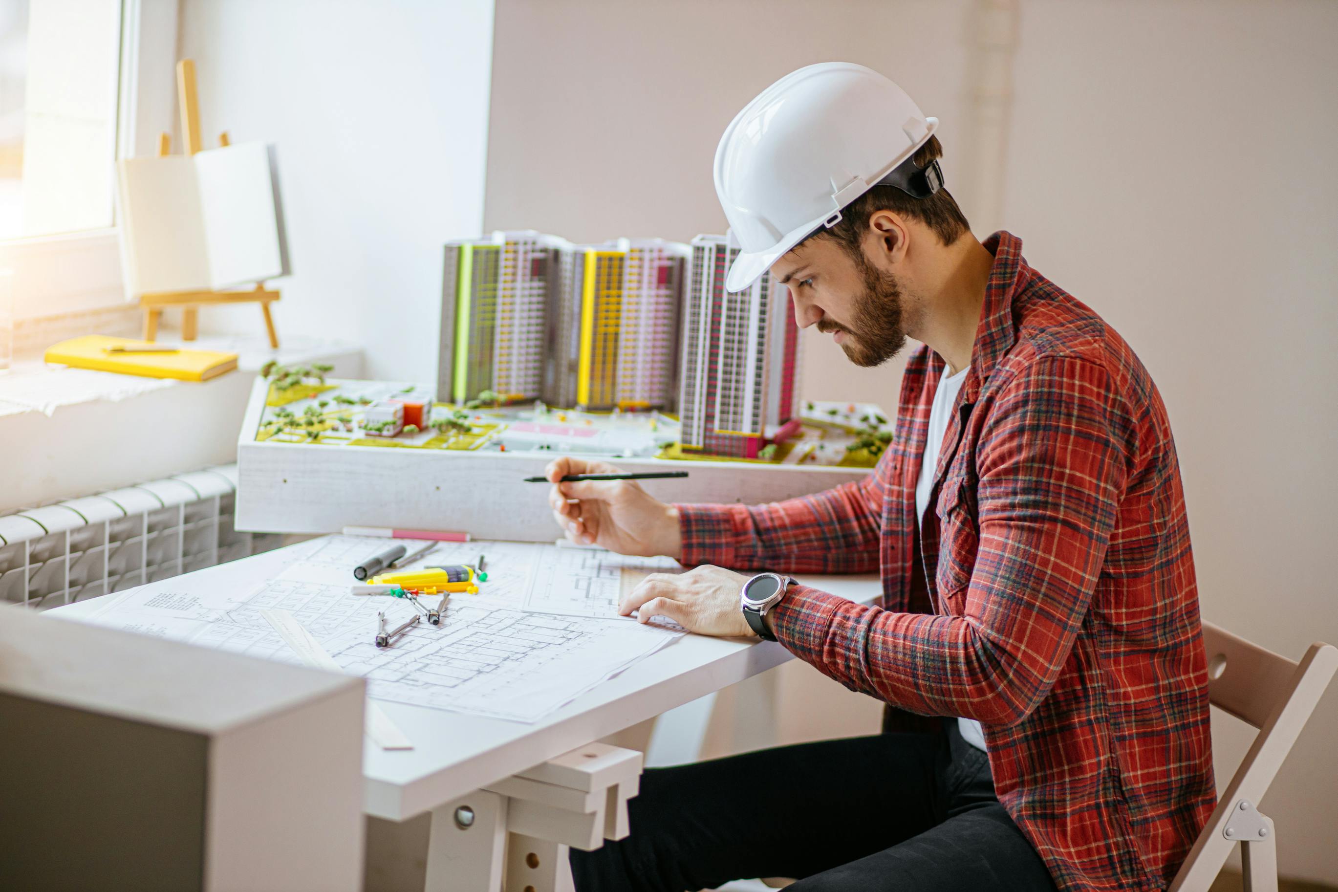 Stock photo of an engineer working in an office