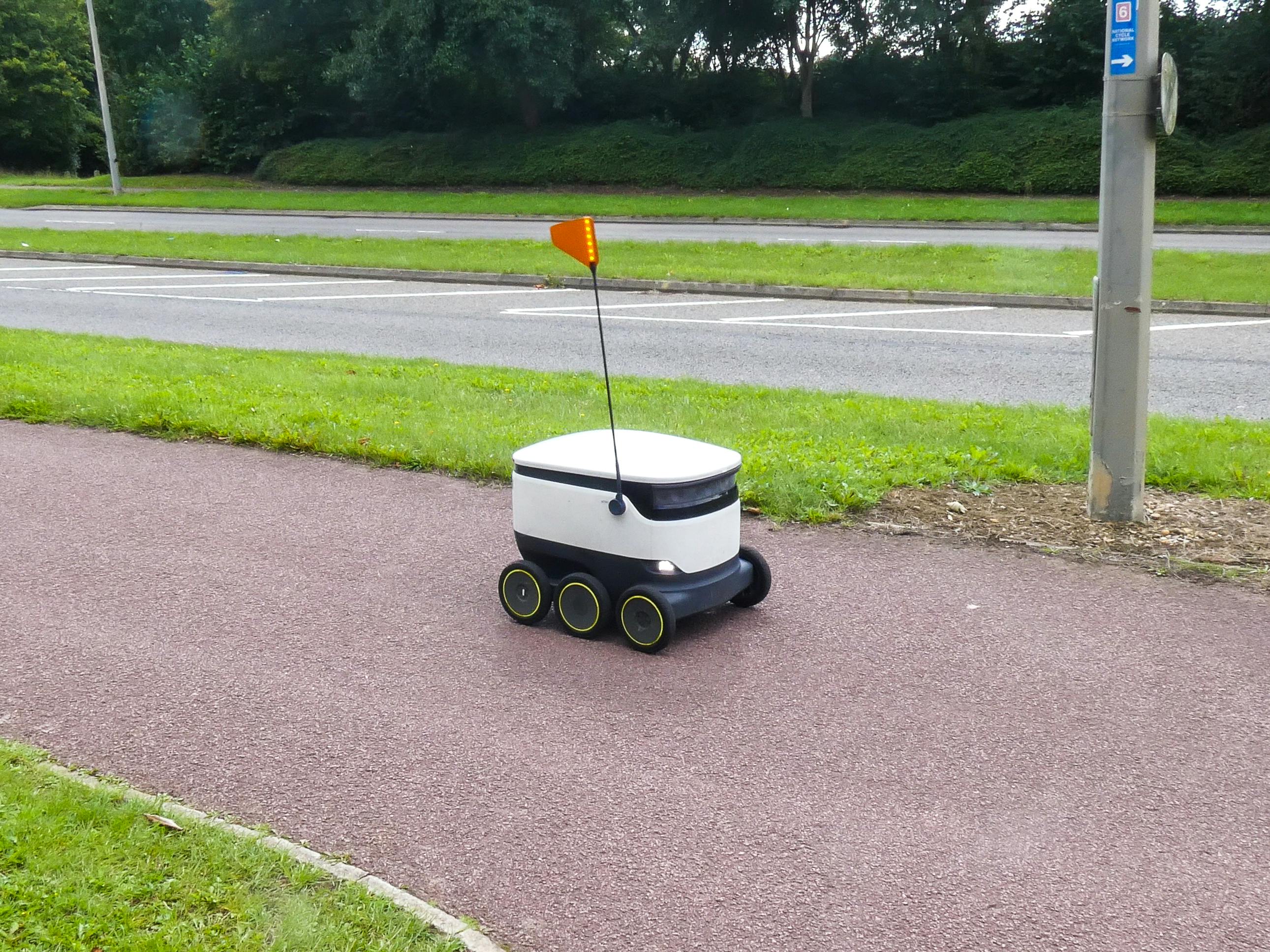 A stock photo of a delivery robot
