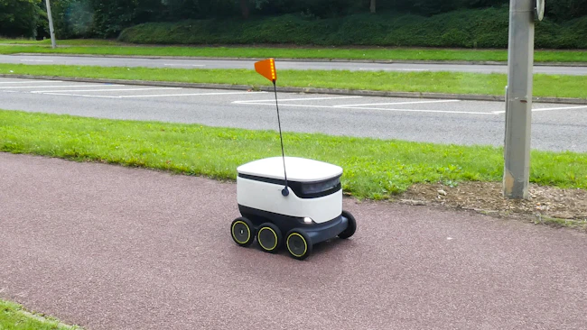 A stock photo of a delivery robot