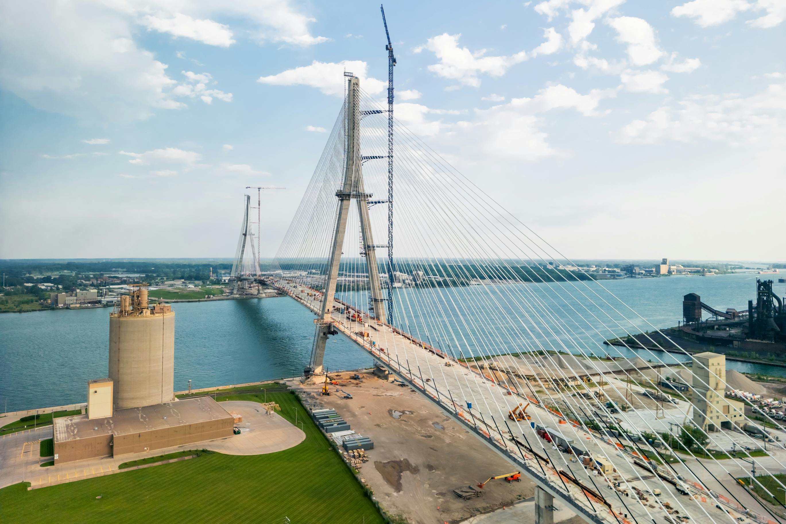 The Gordie Howe International Bridge spanning the Detroit River between Detroit and Windsor, Ontario.