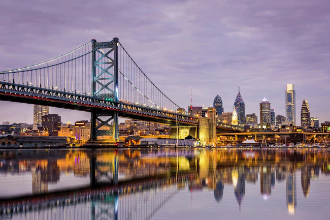 The Benjamin Franklin Bridge spanning the Delaware River.