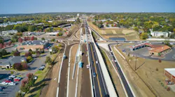 An aerial view of the roadway reconstructed in the 169 Redefine — Elk River project in Elk River, Minnesota.