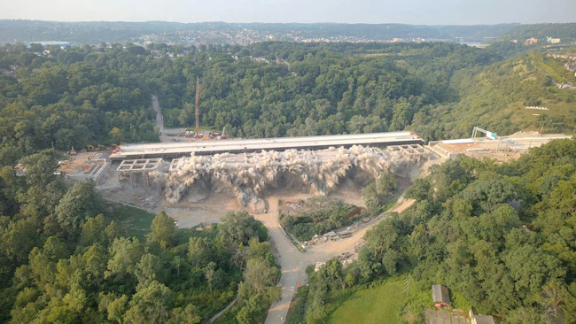 The demolition of the Commercial Street Bridge in Pittsburgh.