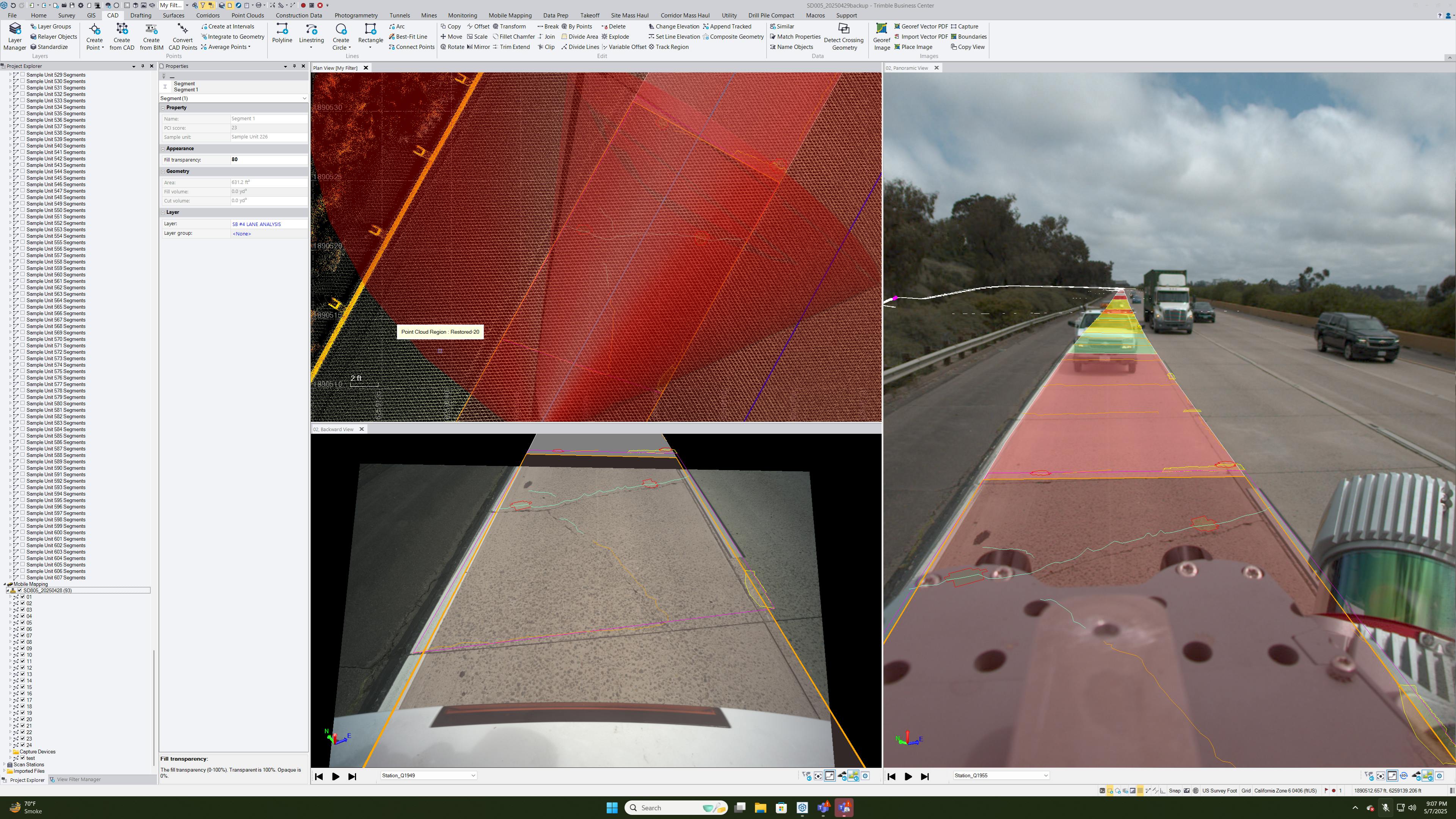 A pavement analysis screenshot of Interstate-5 in San Diego.
