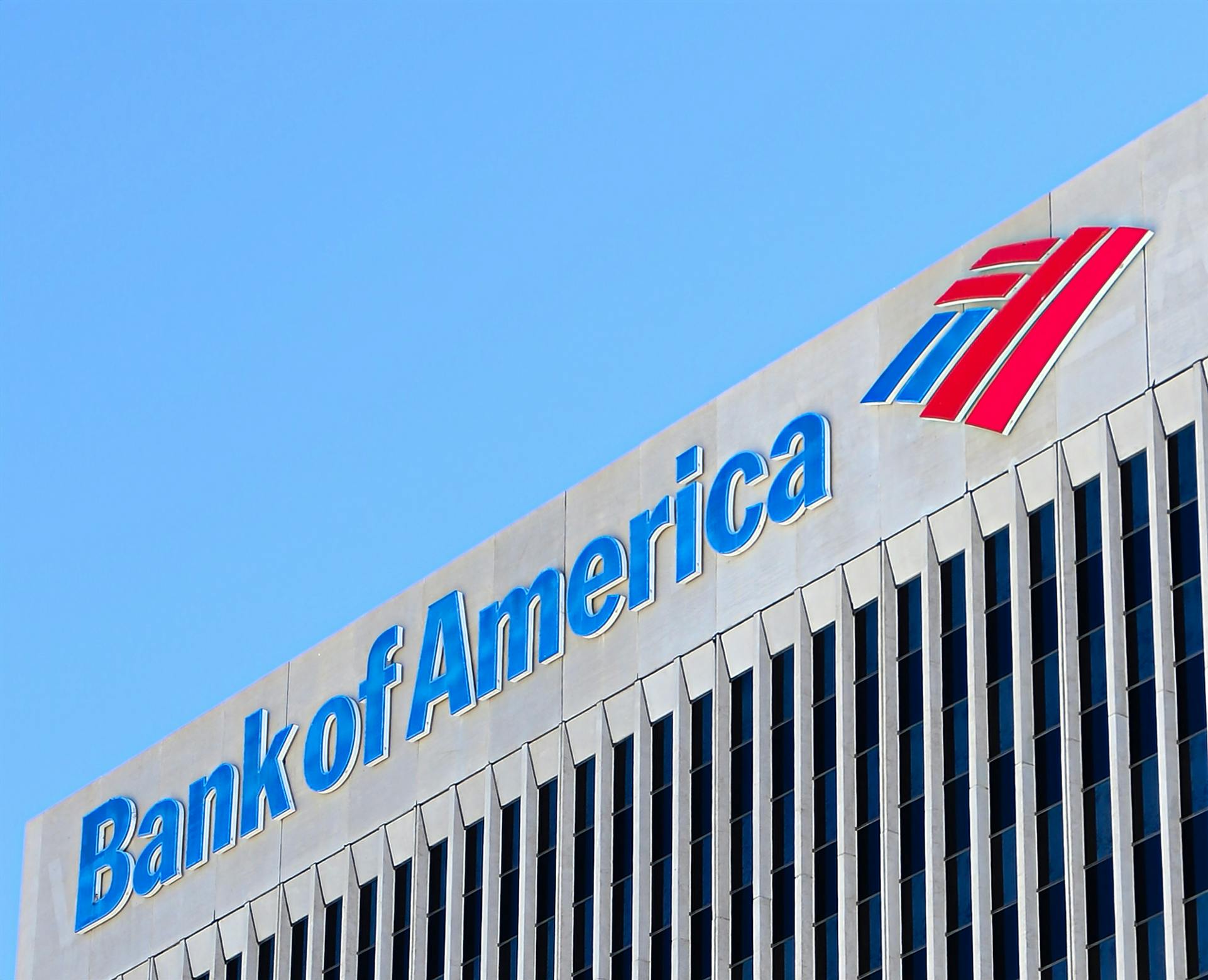 Bank of America logo on a building.
