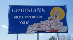A Welcome to Louisiana sign along the highway.