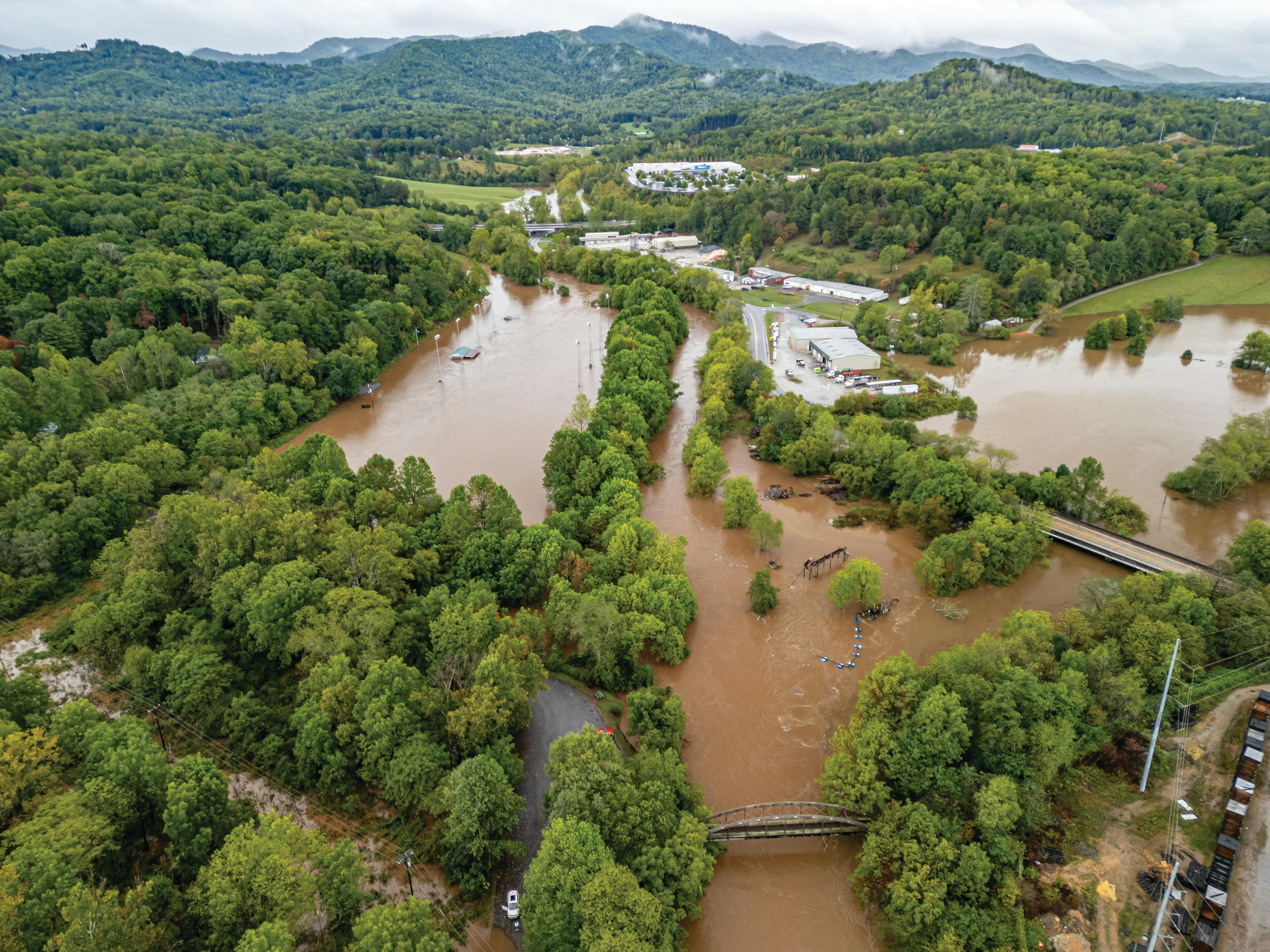 Flooding in western North Carolina following Hurricane Helene in 2024.