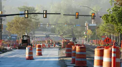An active road construction project in a roadway.