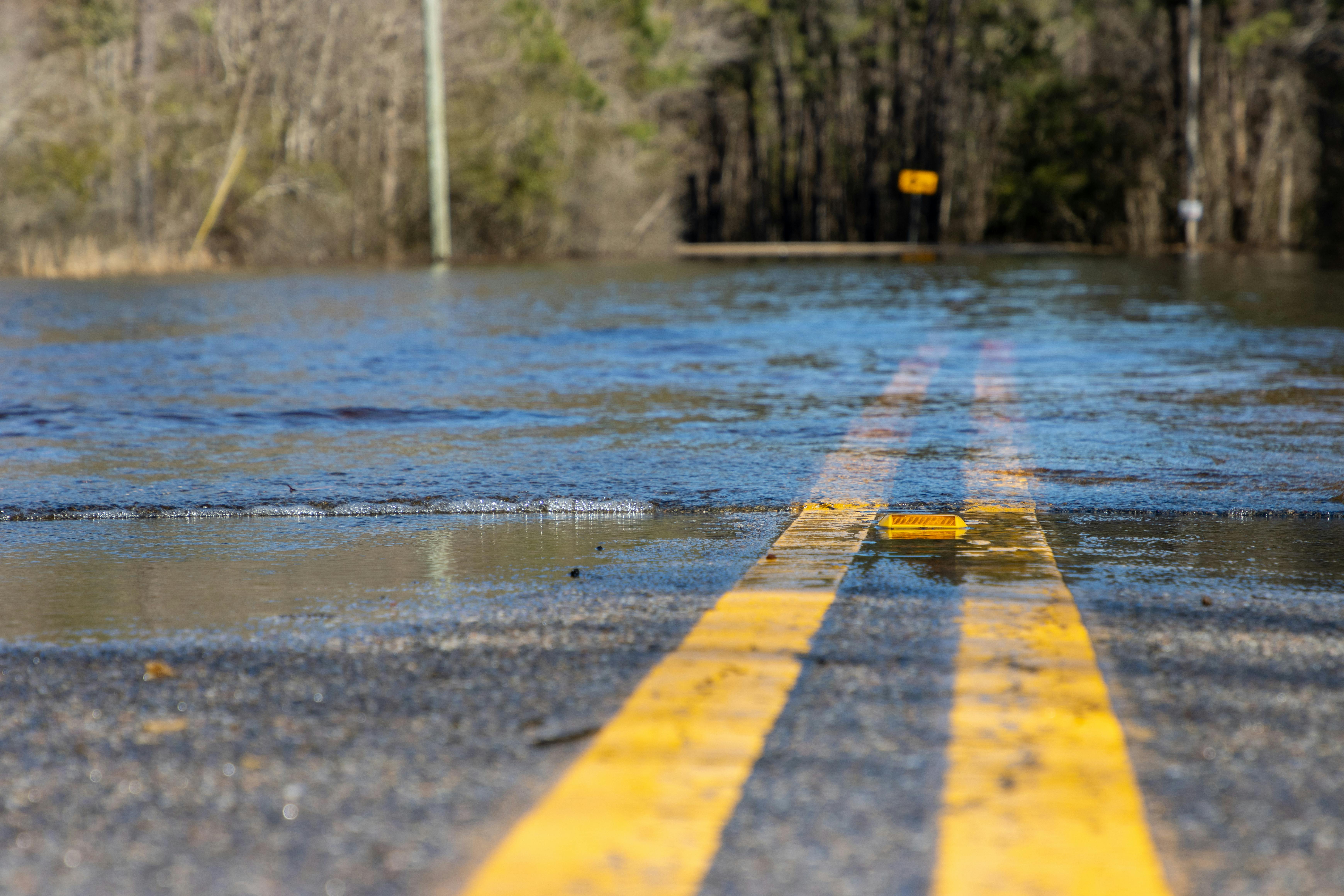 Flooding on a paved road.