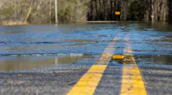 Flooding on a paved road.
