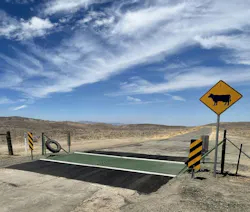 A cattle guard in a rural area of California.